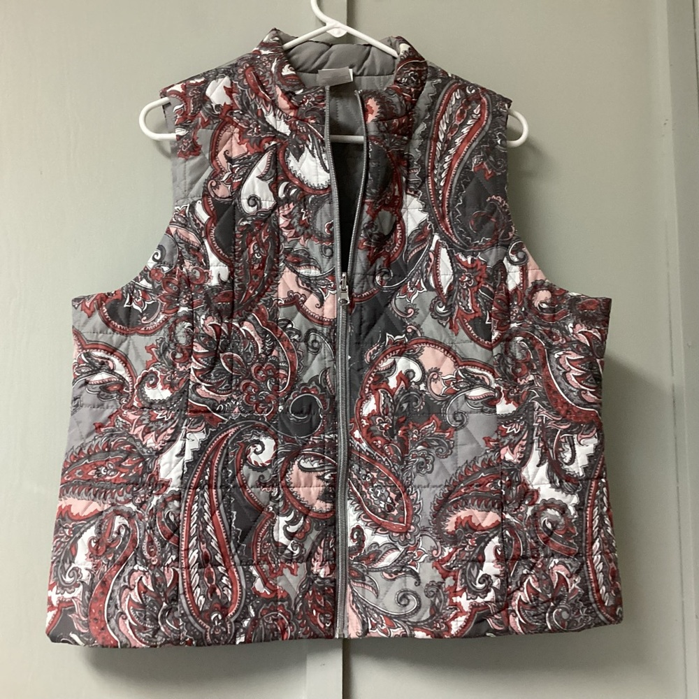Paisley Quilted Women's Vest - Coral and Gray Size Petite XL